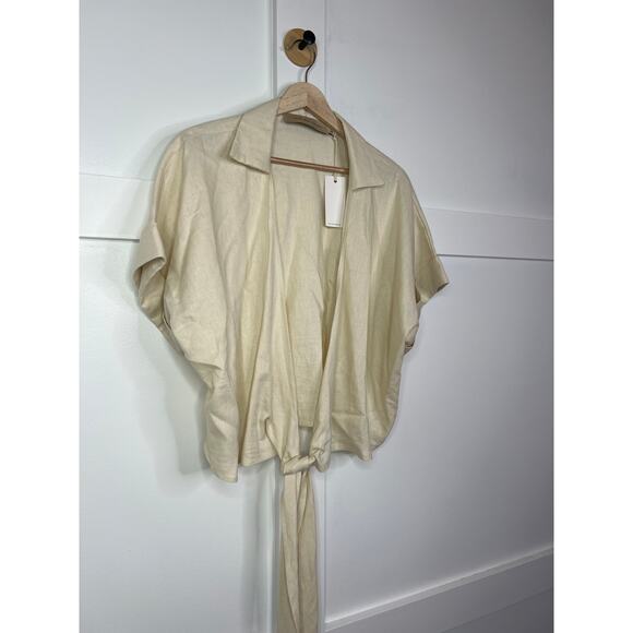 NWT Just Bee Queen Short Sleeves Linen Chiara Cropped Top Vanilla Size: Medium - Picture 4 of 9